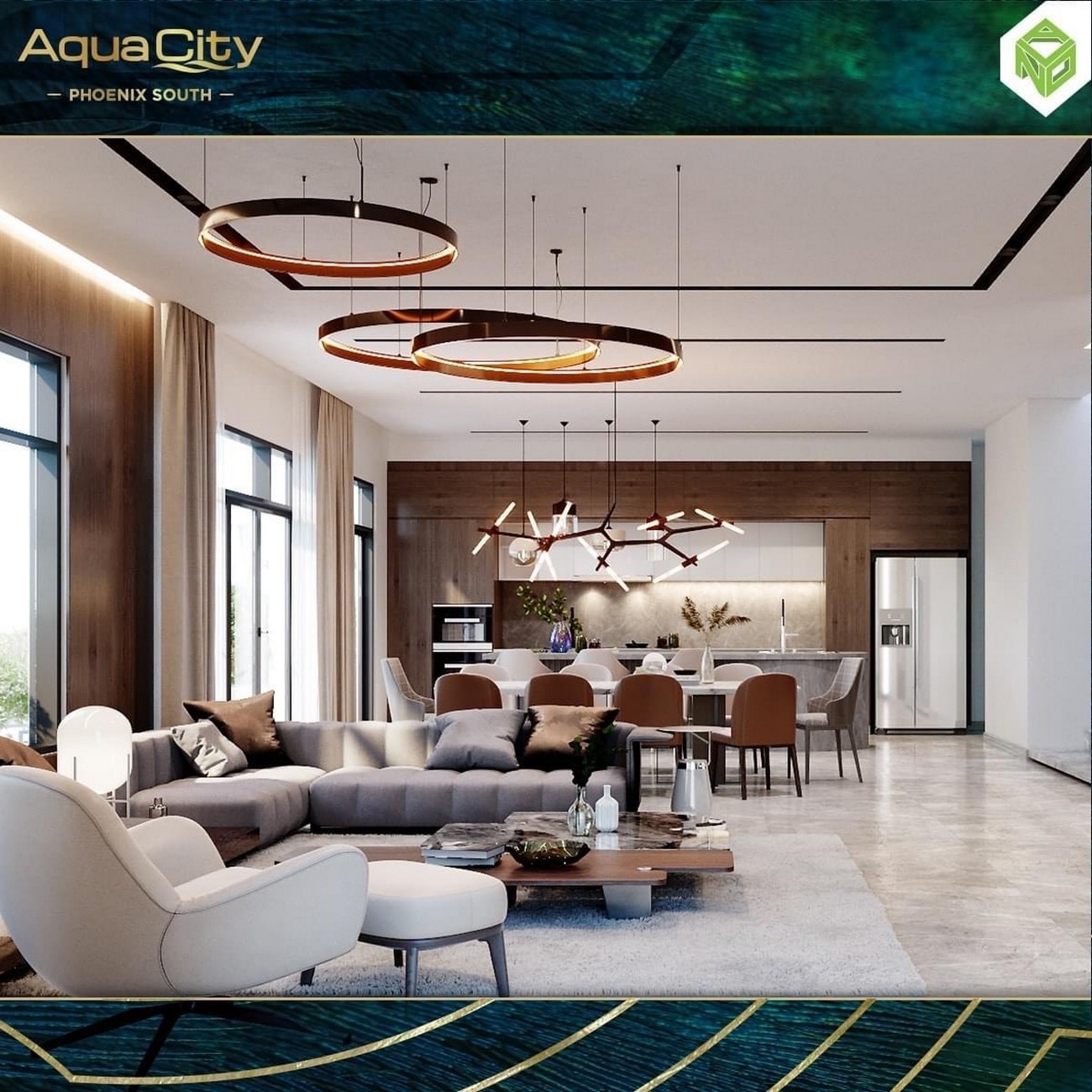 Phòng khách nhà mẫu dự án nhà phố Đảo Phượng Hoàng Aqua City (Phoenix South ) Đồng Nai chủ đầu tư Novaland