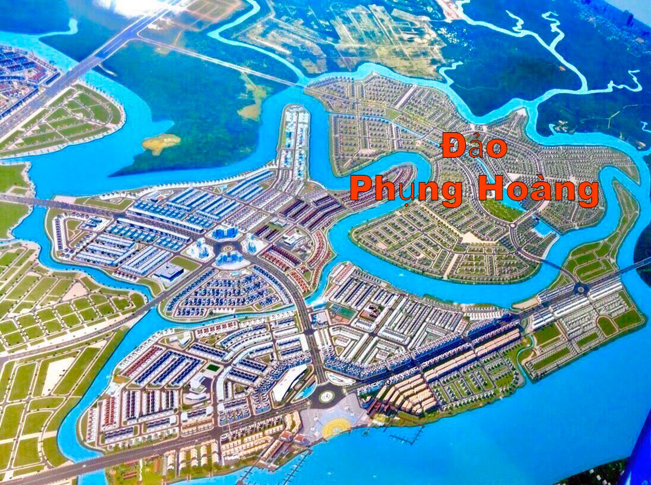 Phối cảnh tổng thể dự án nhà phố Đảo Phượng Hoàng Aqua City (Phoenix South) Đồng Nai chủ đầu tư Novaland