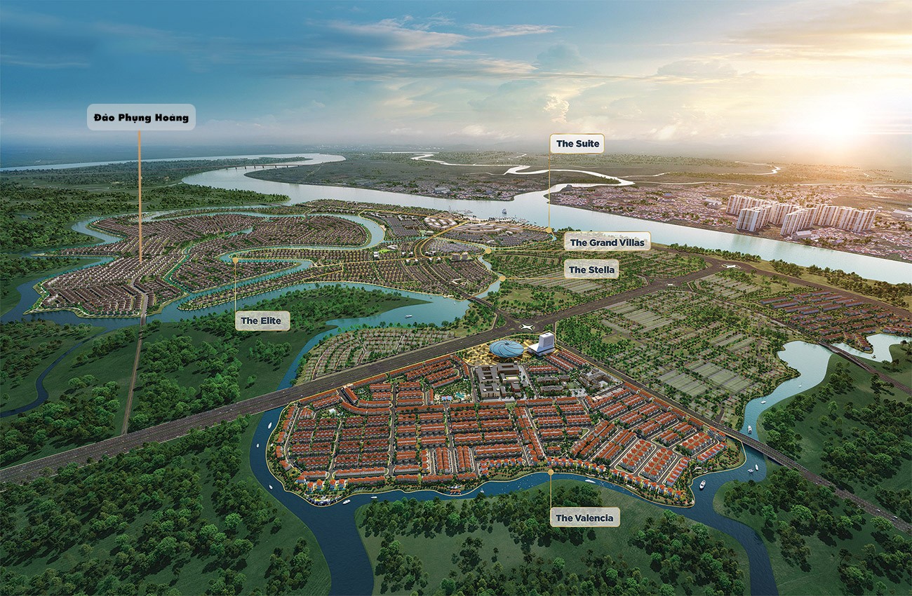 Phối cảnh tổng thể dự án nhà phố Đảo Phượng Hoàng Aqua City (The Phoenix Island) Đồng Nai chủ đầu tư Novaland