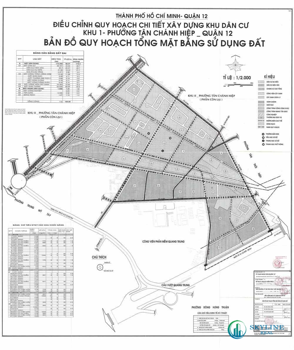 Bản đồ quy hoạch 1/2000 Khu dân cư phường Tân Chánh Hiệp - Khu 1, Quận 12